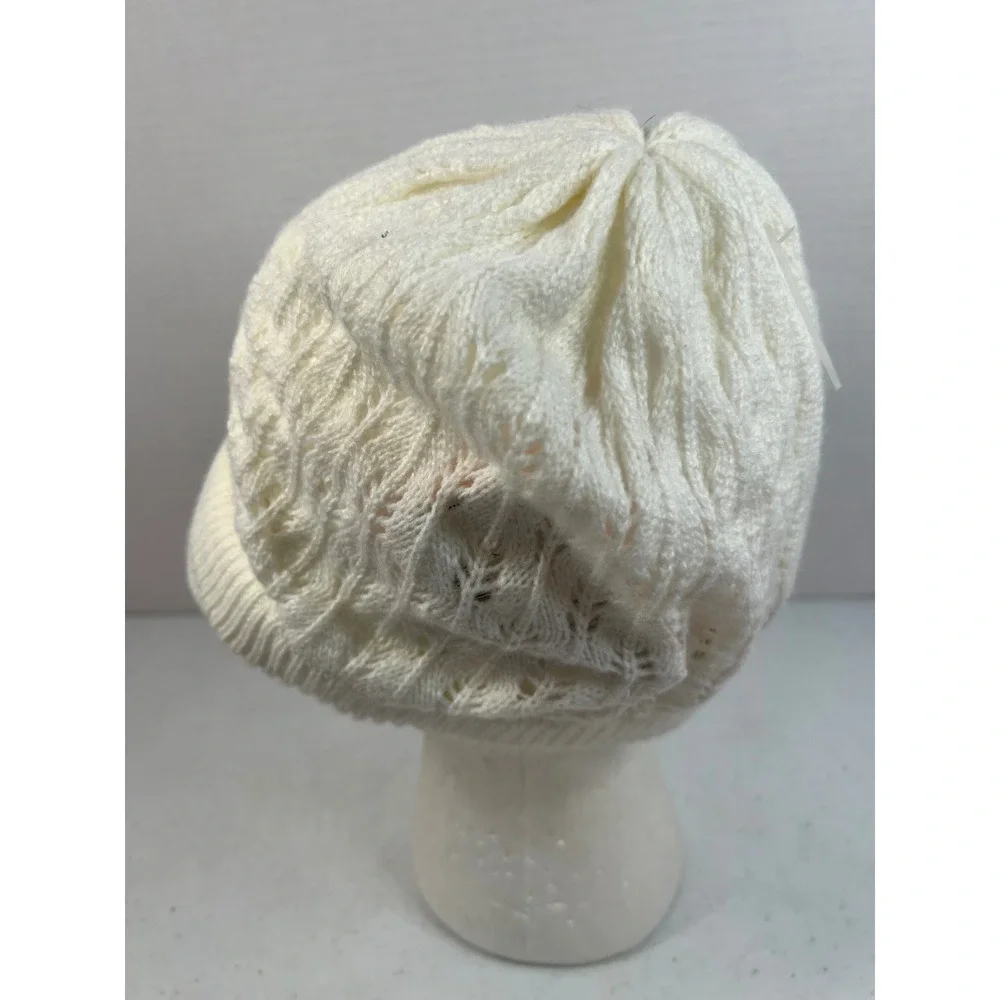 Gymboree Girls Ivory White Pointelle Knit Newsboy Hat Pocket Full of Sunshine L